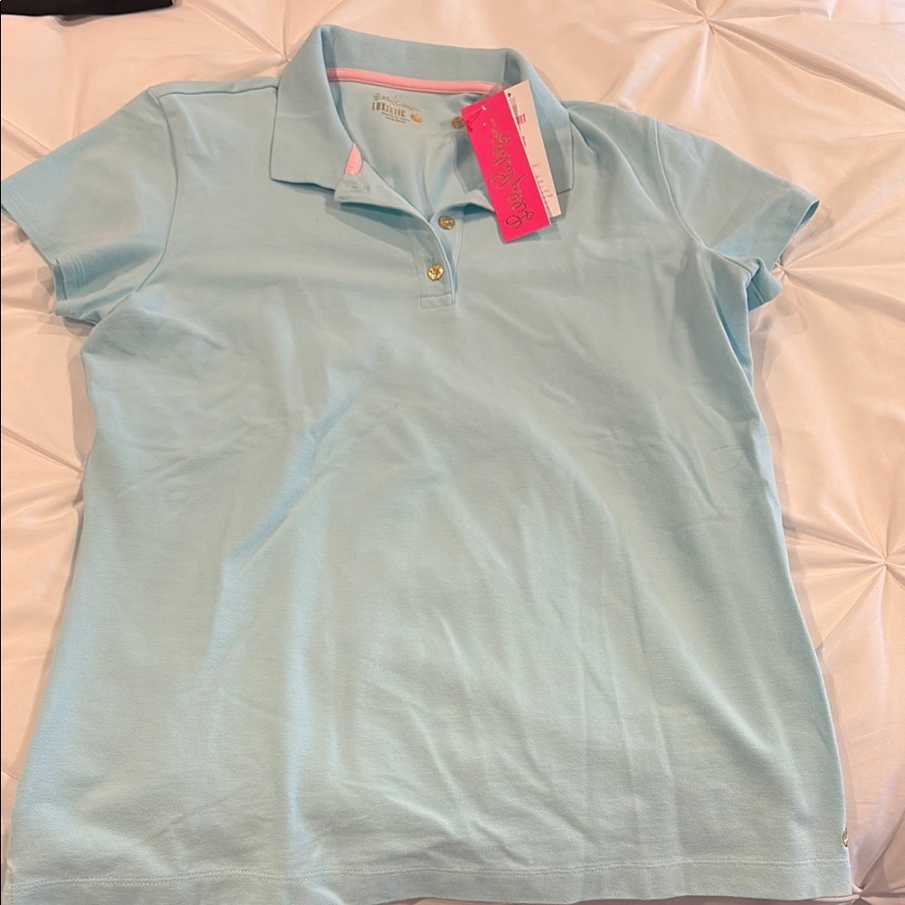 NWT Lilly Pulitzer Meredith Blue Glass Tint Polo Shirt Sz L